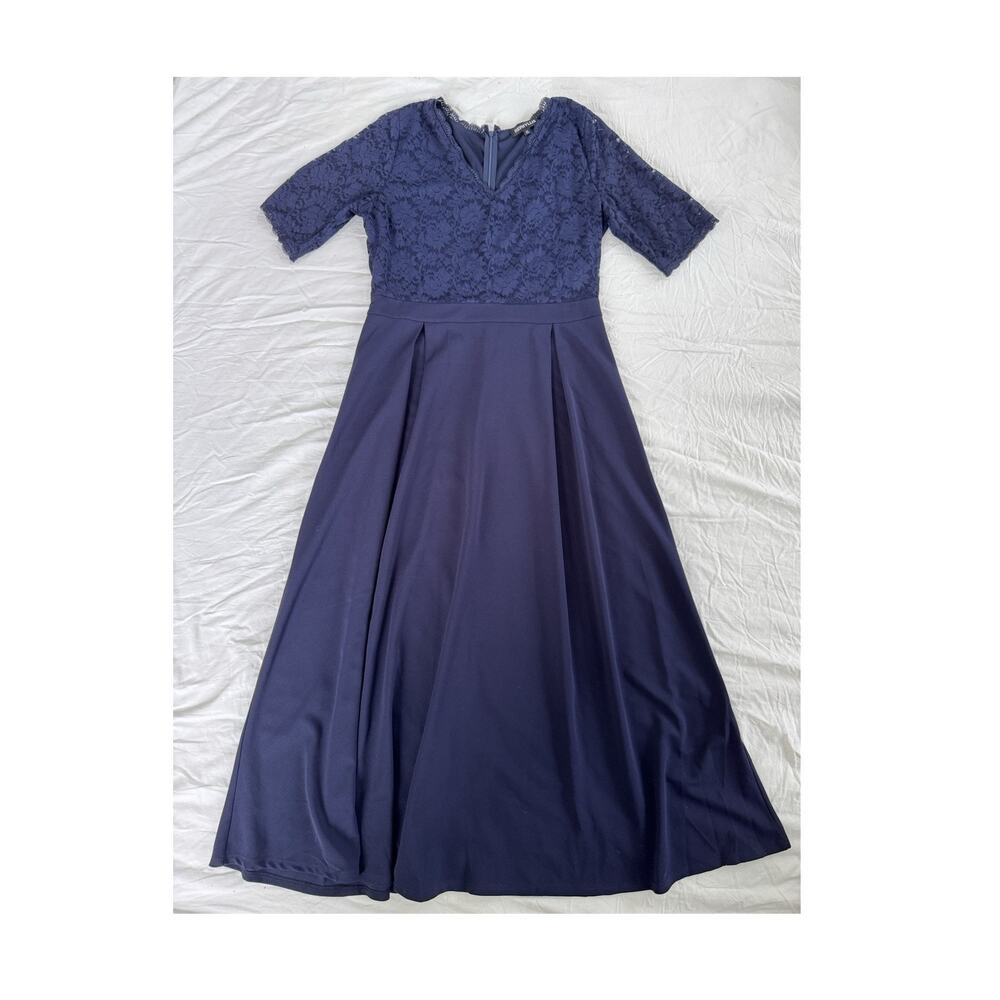 REPHYLLIS Blue Floral Lace Mother of Bride Bridal Wedding Maxi Dress XL
